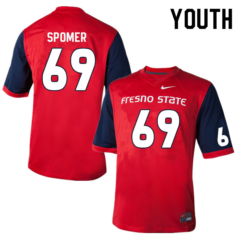 Youth #69 Jacob Spomer Fresno State Bulldogs College Football Jerseys Sale-Red - Click Image to Close